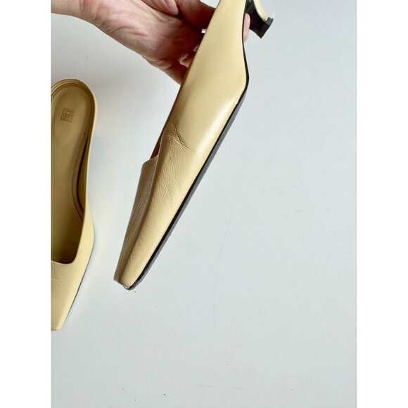 TOTEME Butter Yellow Leather Square Toe Kitten Heel Mules Slides, Size 37 - Picture 7 of 16